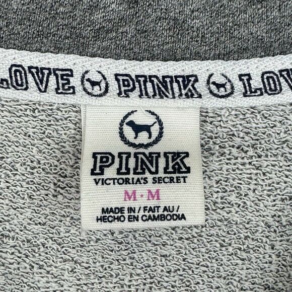 Victoria Secret Pink Light Grey Quarter Zip Sweatshirt Size Medium - Picture 2 of 10